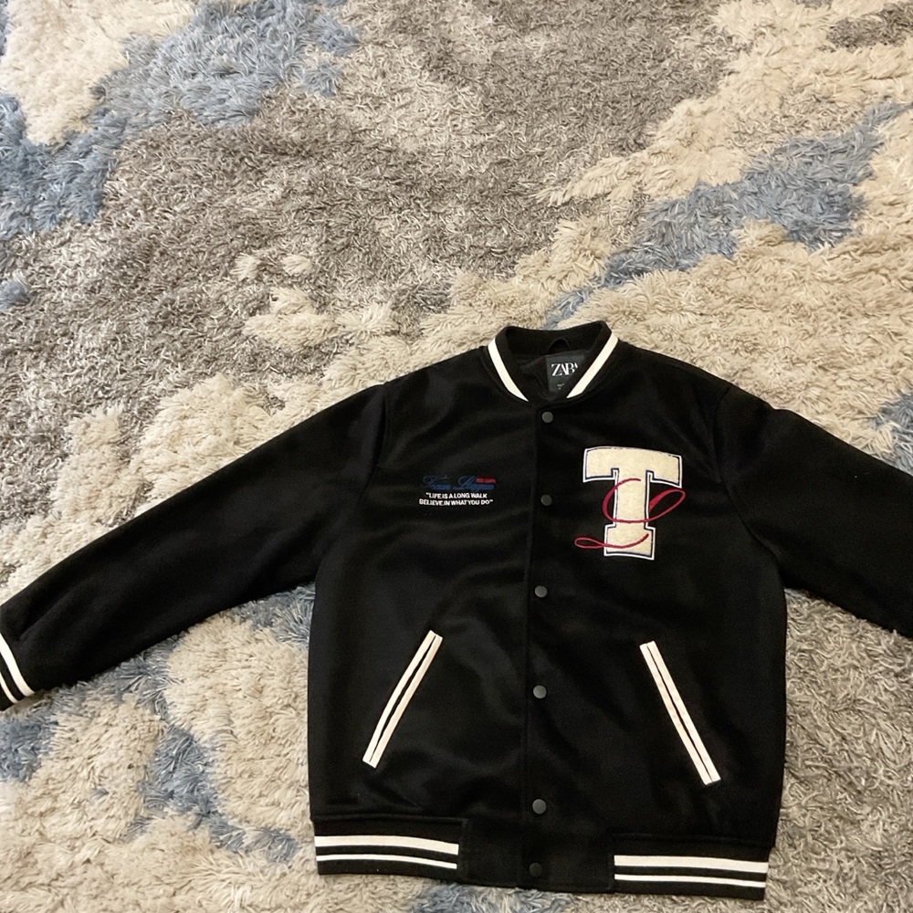 Zara Black Jacket with White and Red Details